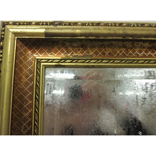 181 - Edwardian design gilt framed bevelled glass wall mirror with ruby diamond decoration