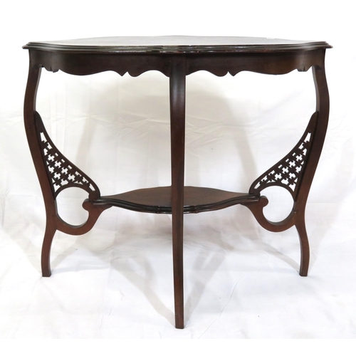 182 - Edwardian style 2 tier oval mahogany occasional table with serpentine sides & cabriole legs