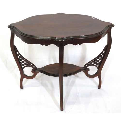 182 - Edwardian style 2 tier oval mahogany occasional table with serpentine sides & cabriole legs