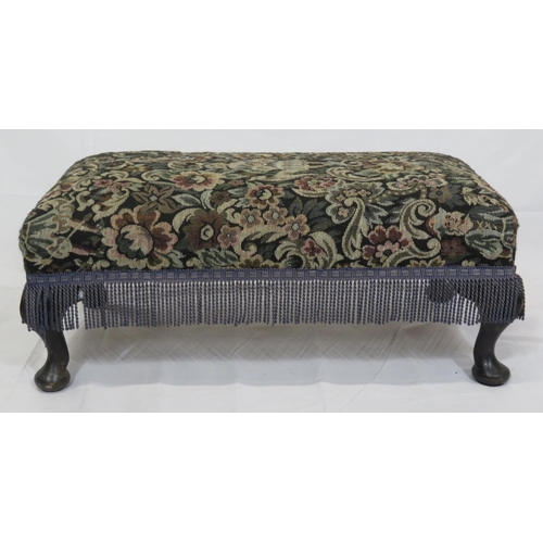 183 - Victorian style oblong footstool with foliate upholstery & cabriole legs