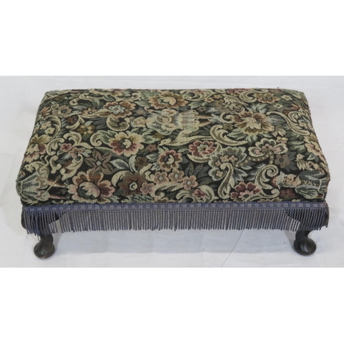 183 - Victorian style oblong footstool with foliate upholstery & cabriole legs