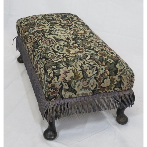 183 - Victorian style oblong footstool with foliate upholstery & cabriole legs