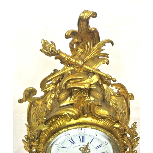 191 - French ormolu mantle clock with ornate dolphin, scroll, head, shell & foliate decoration, enamel dia... 