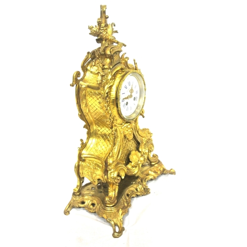 191 - French ormolu mantle clock with ornate dolphin, scroll, head, shell & foliate decoration, enamel dia... 