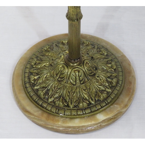 194 - Edwardian round wine or lamp table with pierced brass gallery, shaped column, on round marble base