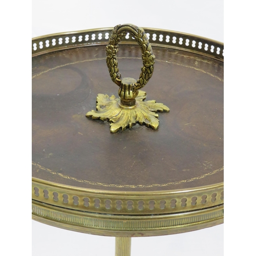 194 - Edwardian round wine or lamp table with pierced brass gallery, shaped column, on round marble base