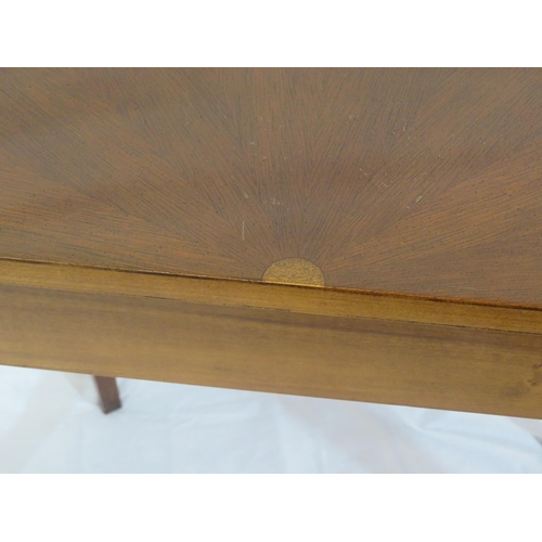 240 - Pair of Edwardian style inlaid & crossbanded demi lune hall or side tables with reeded borders, oval... 