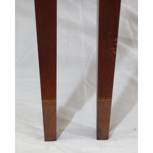240 - Pair of Edwardian style inlaid & crossbanded demi lune hall or side tables with reeded borders, oval... 