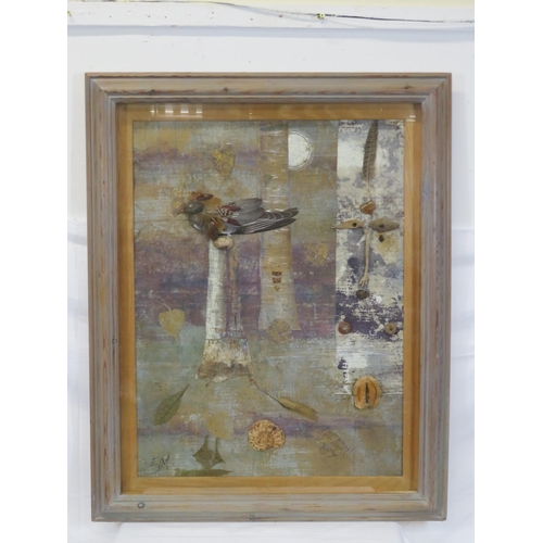 29 - Liz Macfarlane 'Incubation' mixed media, linen and feather on board, 76x58, initialled, inscribed ve... 