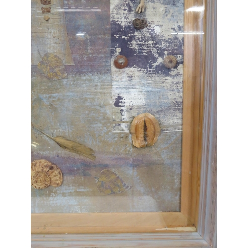 29 - Liz Macfarlane 'Incubation' mixed media, linen and feather on board, 76x58, initialled, inscribed ve... 