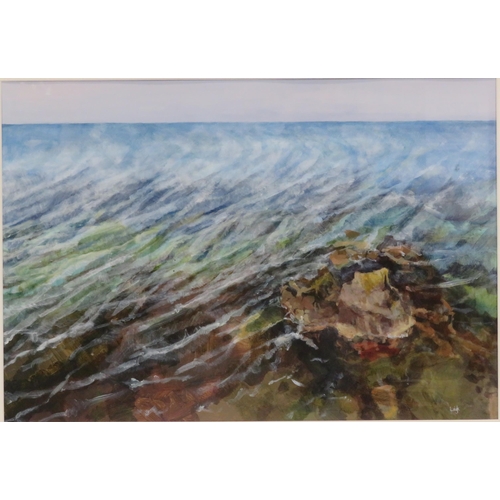 37 - Leigh D Walker 'Rocky shore' pastels 40x57cm signed