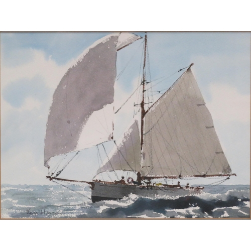 38 - Ken Hayes 'Yacht cruising' watercolour 23x32cm signed