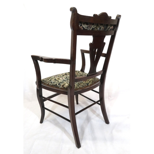 392 - Victorian mahogany open armchair with pierced wheatsheaf splat, bow fronted seat, cabriole legs with... 