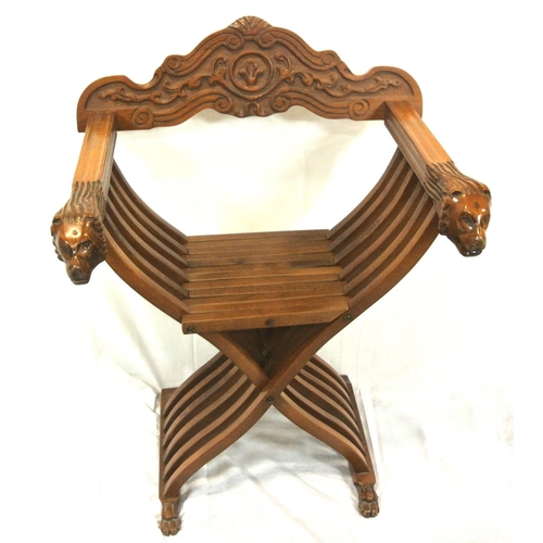 393 - Folding teak directors chair with lion head arms