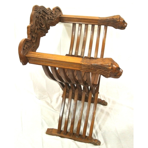 393 - Folding teak directors chair with lion head arms