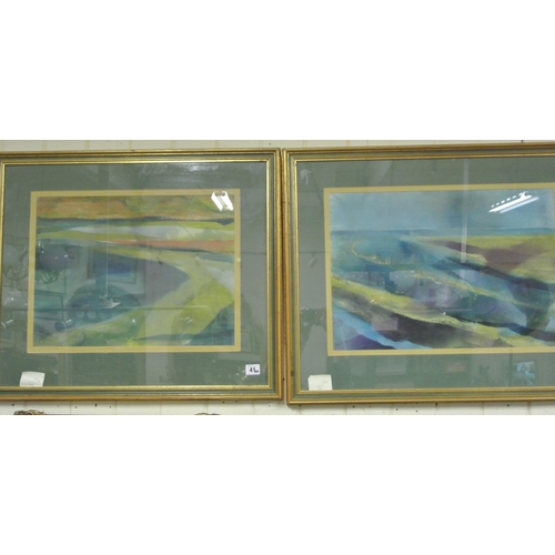 41 - Susan McCarthy 'Abstract landscapes' pastels, a pair, 34x48cm each, signed