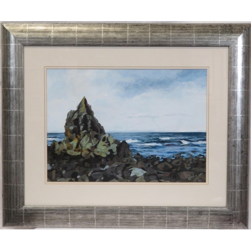 43 - Leigh D Walker 'Rocky seascape' pastels, 36x50cm signed