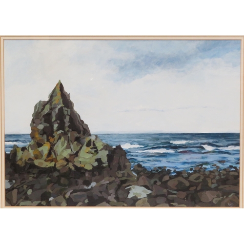 43 - Leigh D Walker 'Rocky seascape' pastels, 36x50cm signed