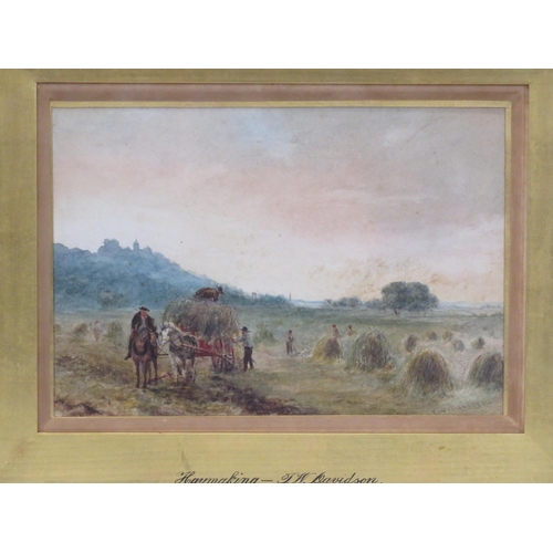 45 - Ian W Davidson (Scottish)'Haymaking' watercolour 17x24cm signed