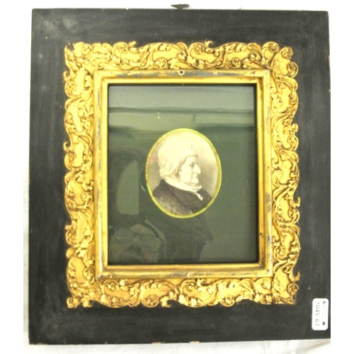 51 - Edwardian school 'Miniature portrait of a lady' oval 7x6cm, frame 27x25cm, inscribed verso