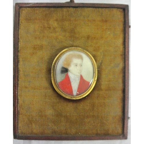 54 - Miniature portrait 'Sir Rollo Gillespie' oval 4.5x3.5cm and 'Sir Robert Rollo Gillespie KCB' engravi... 