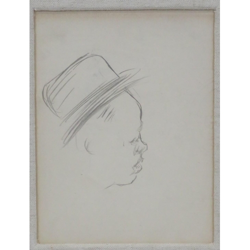 80 - French school 'Man wearing a hat' & 'Portrait of a girl' verso, pencil 19x14cm bears watermark c. 18... 