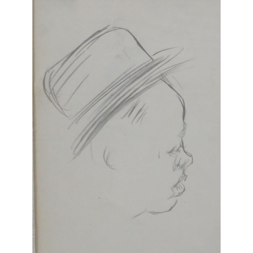 80 - French school 'Man wearing a hat' & 'Portrait of a girl' verso, pencil 19x14cm bears watermark c. 18... 