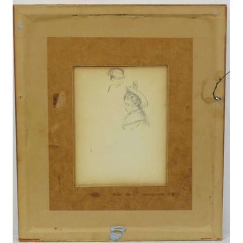 80 - French school 'Man wearing a hat' & 'Portrait of a girl' verso, pencil 19x14cm bears watermark c. 18... 