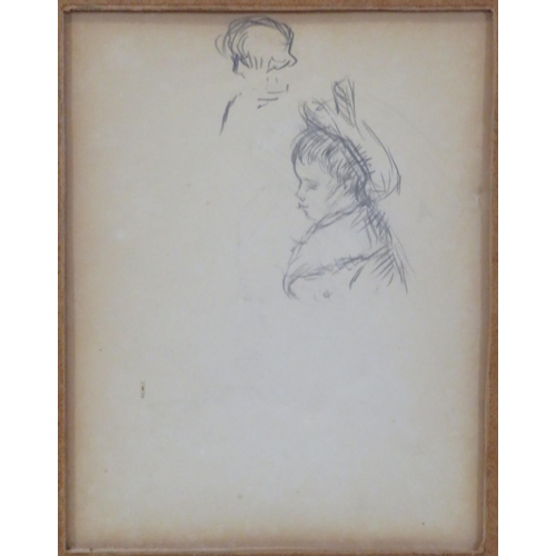 80 - French school 'Man wearing a hat' & 'Portrait of a girl' verso, pencil 19x14cm bears watermark c. 18... 