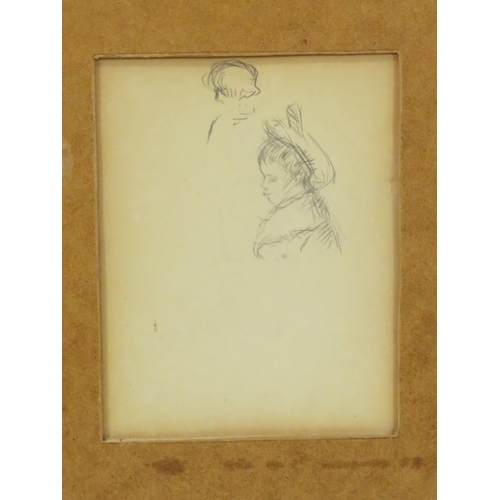 80 - French school 'Man wearing a hat' & 'Portrait of a girl' verso, pencil 19x14cm bears watermark c. 18... 