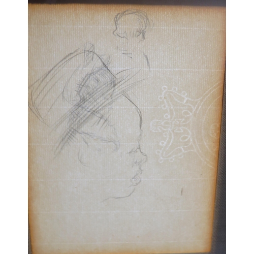 80 - French school 'Man wearing a hat' & 'Portrait of a girl' verso, pencil 19x14cm bears watermark c. 18... 