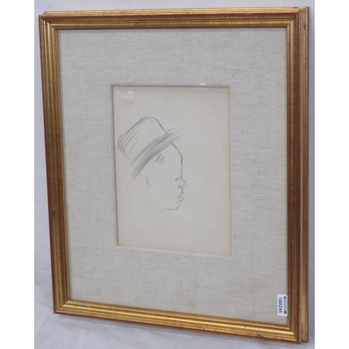 80 - French school 'Man wearing a hat' & 'Portrait of a girl' verso, pencil 19x14cm bears watermark c. 18... 