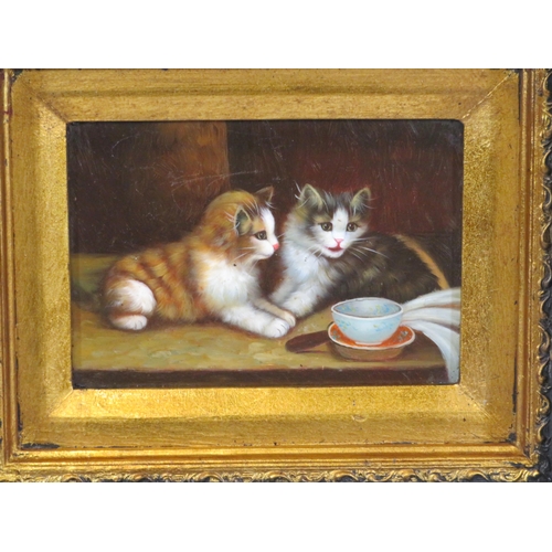 81 - English school 'Two Kittens' oil on board 12x17cm