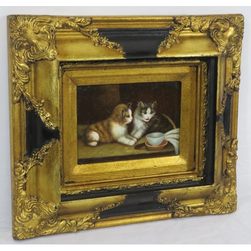 81 - English school 'Two Kittens' oil on board 12x17cm