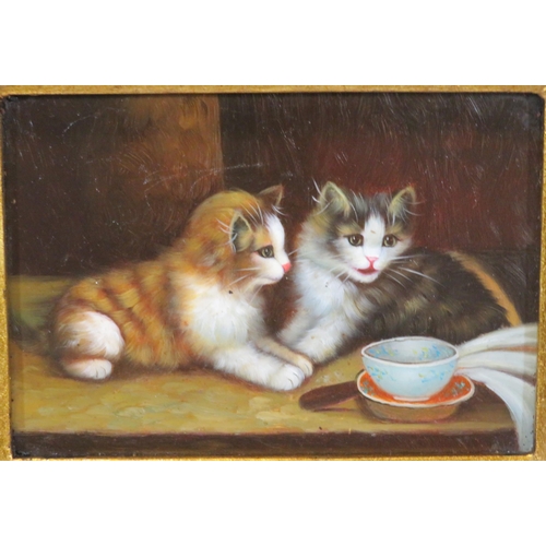 81 - English school 'Two Kittens' oil on board 12x17cm