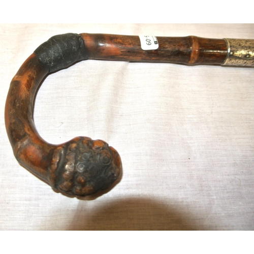 95 - Walking stick with silver mount and curved handle