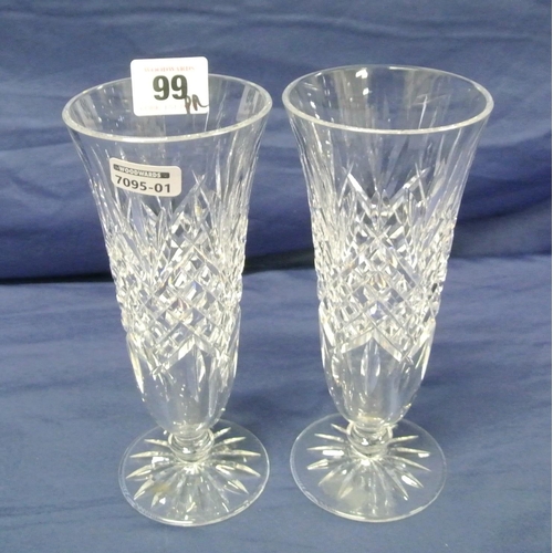 99 - Pair of Waterford Crystal bud vases with strawberry diamonds and round bases