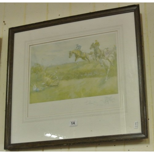 14 - Lionel Edwards 'Hunting scene' coloured print, 30x40cm, signed