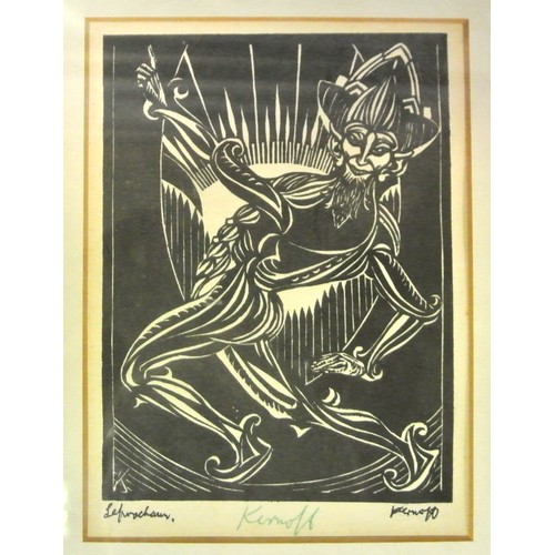 65 - Harry Kernoff RHA 'Leprachaun' Woodcut 13x9cm signed in green