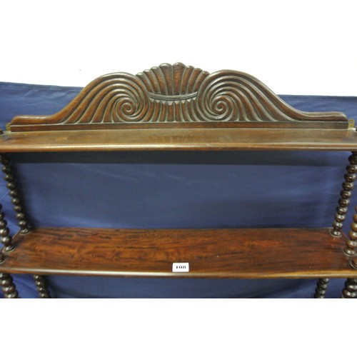 108 - Edwardian design three tier shelf unit of graduating sizes, with scroll back & turned columns