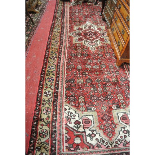 176 - Red ground full work wool pile Persian Hamadan runner 320x120cm