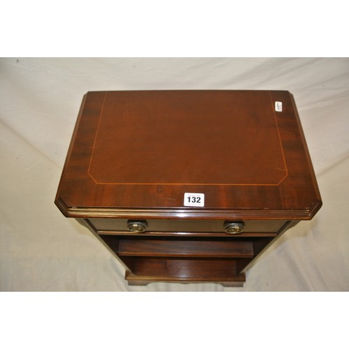 132 - Edwardian design inlaid mahogany locker with frieze drawer, shelf, on bracket feet