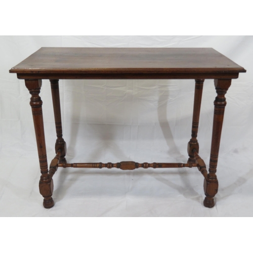 56 - Victorian mahogany oblong occasional table with turned columns & stretcher, on round feet