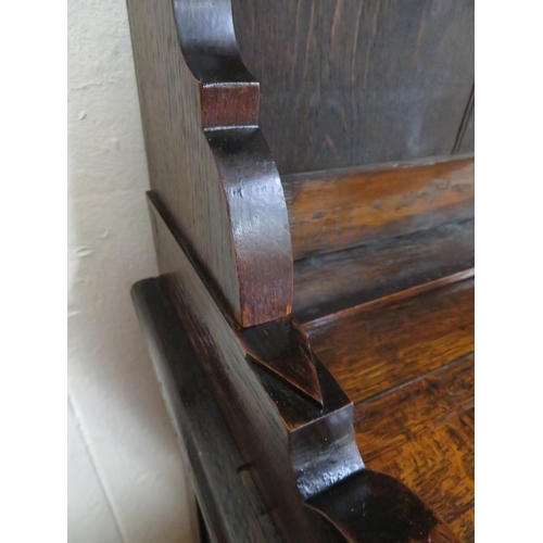 70 - Victorian oak dresser with dentil frieze, shelved back with plate rails, numerous drawers & presses ... 