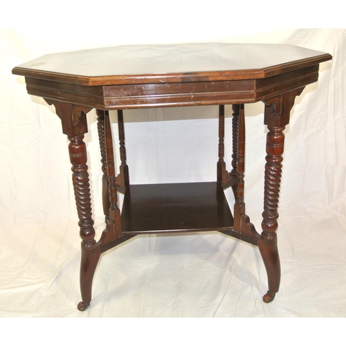 90 - Edwardian mahogany hexagonal shaped occasional or centre table with turned columns, on shaped legs