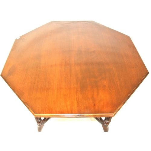 90 - Edwardian mahogany hexagonal shaped occasional or centre table with turned columns, on shaped legs