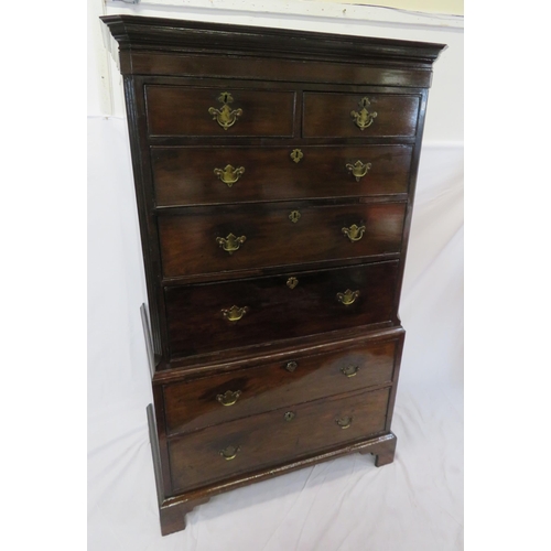 155 - Edwardian mahogany secretaire chest on chest with 2 short & 4 long drawers of graduating sizes, fitt... 