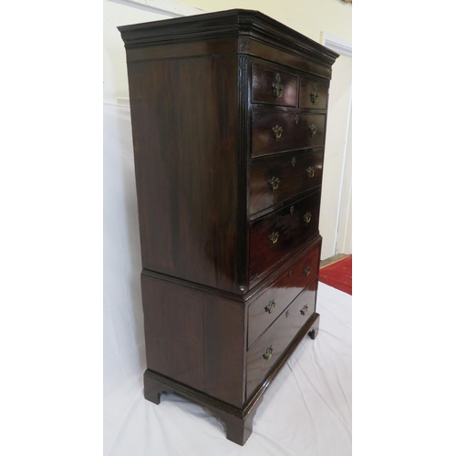 155 - Edwardian mahogany secretaire chest on chest with 2 short & 4 long drawers of graduating sizes, fitt... 