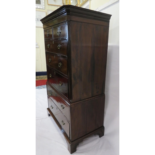 155 - Edwardian mahogany secretaire chest on chest with 2 short & 4 long drawers of graduating sizes, fitt... 