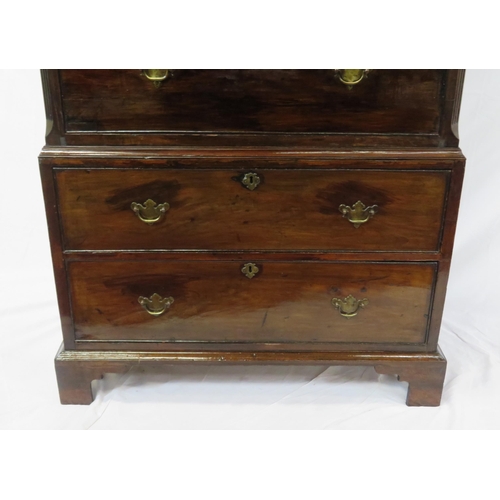 155 - Edwardian mahogany secretaire chest on chest with 2 short & 4 long drawers of graduating sizes, fitt... 